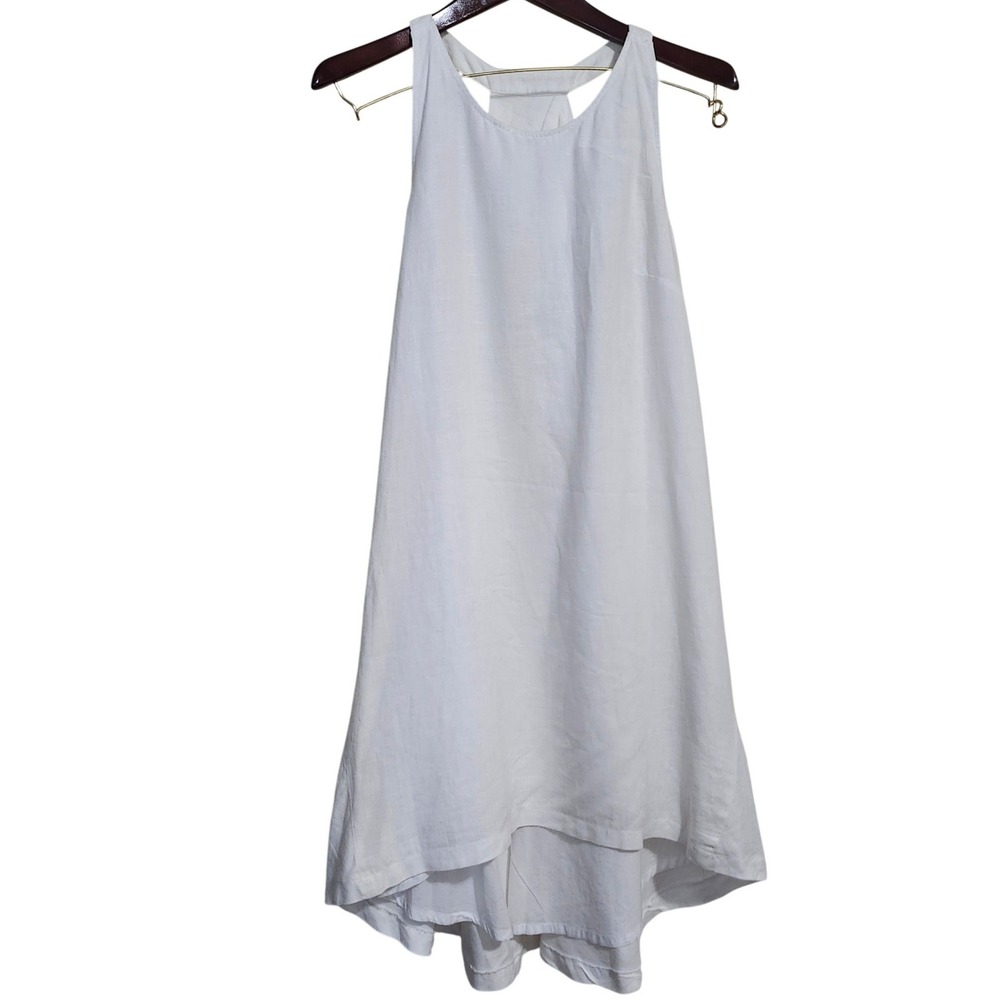 Banana Republic White Linen Trapeze Dress Sz 4 Racerback Sleeveless Pocket Lined